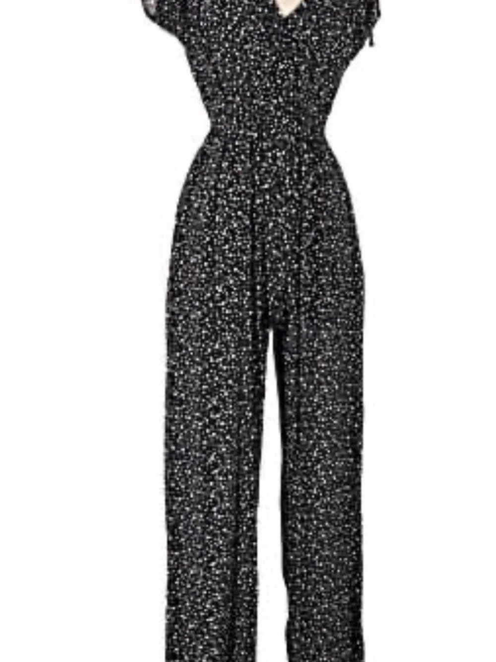 Band of Gypsies Black & White Dot Wide-Leg Jumpsuit V Front & Back - Sz Med